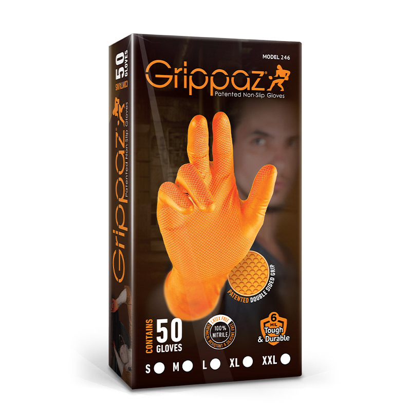 Grippaz LARGE Orange Nitrile Gloves Box of 50 